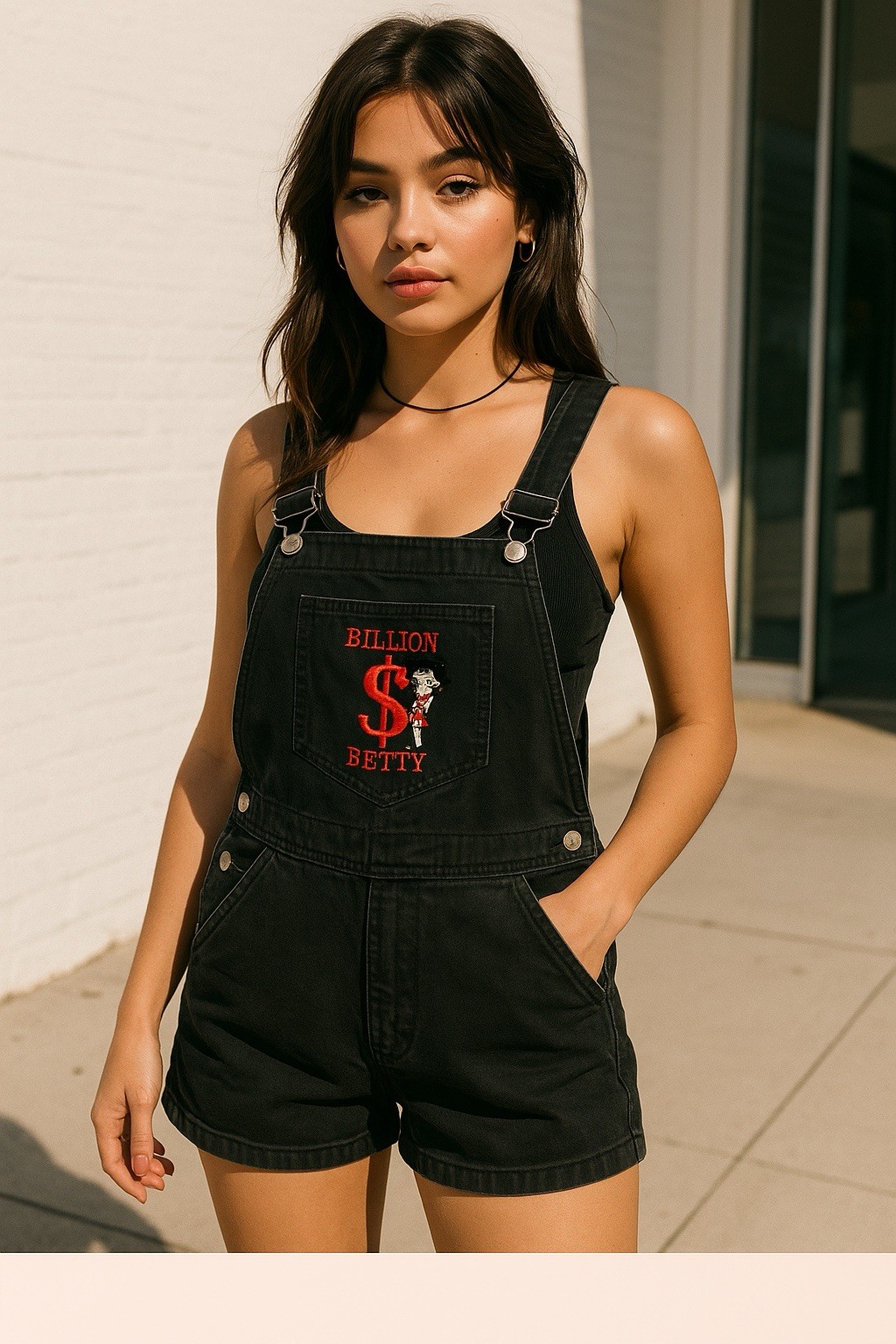 Vtg Betty Boop Denim Shortalls XL Black Billion Dollar Retro 90s Y2K Overalls