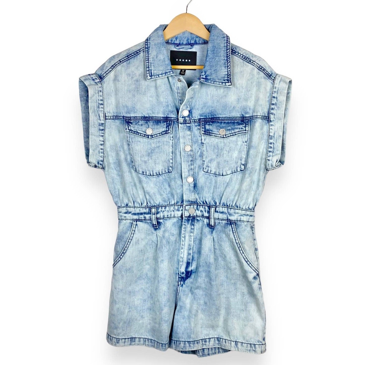 Revolve x Blank NYC Romper Women’s Medium Blue Blind Journey Washed Denim