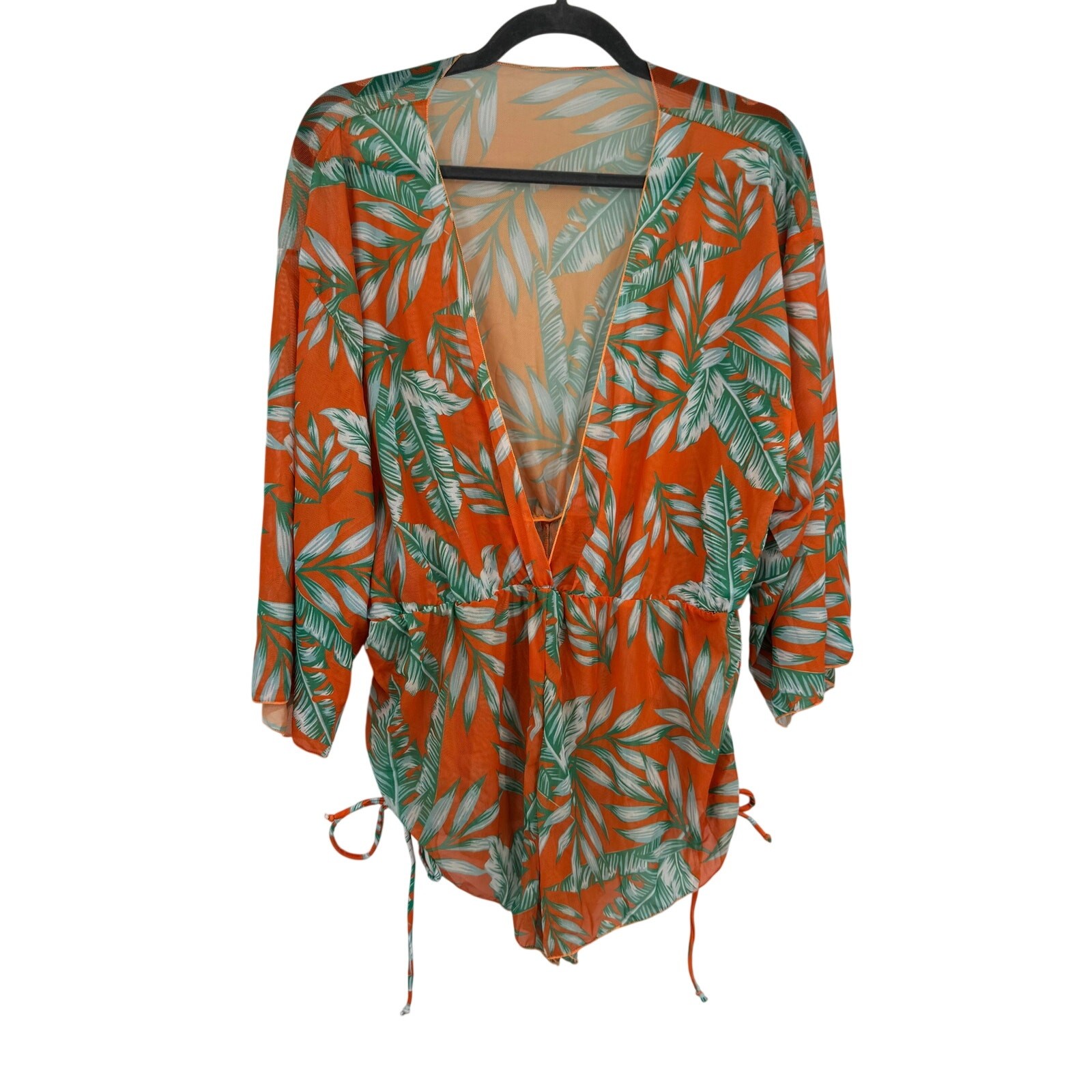 Amazon Women’s XL Multicolor Tropical Leaf Pattern Deep V Neck Cover Up Romper