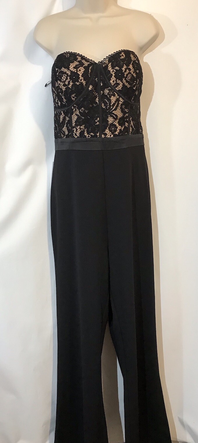Lipsy Black Bootcut Jumpsuit Size 18 Nude Lining Lace Corset Bandeau 2 In 1 New