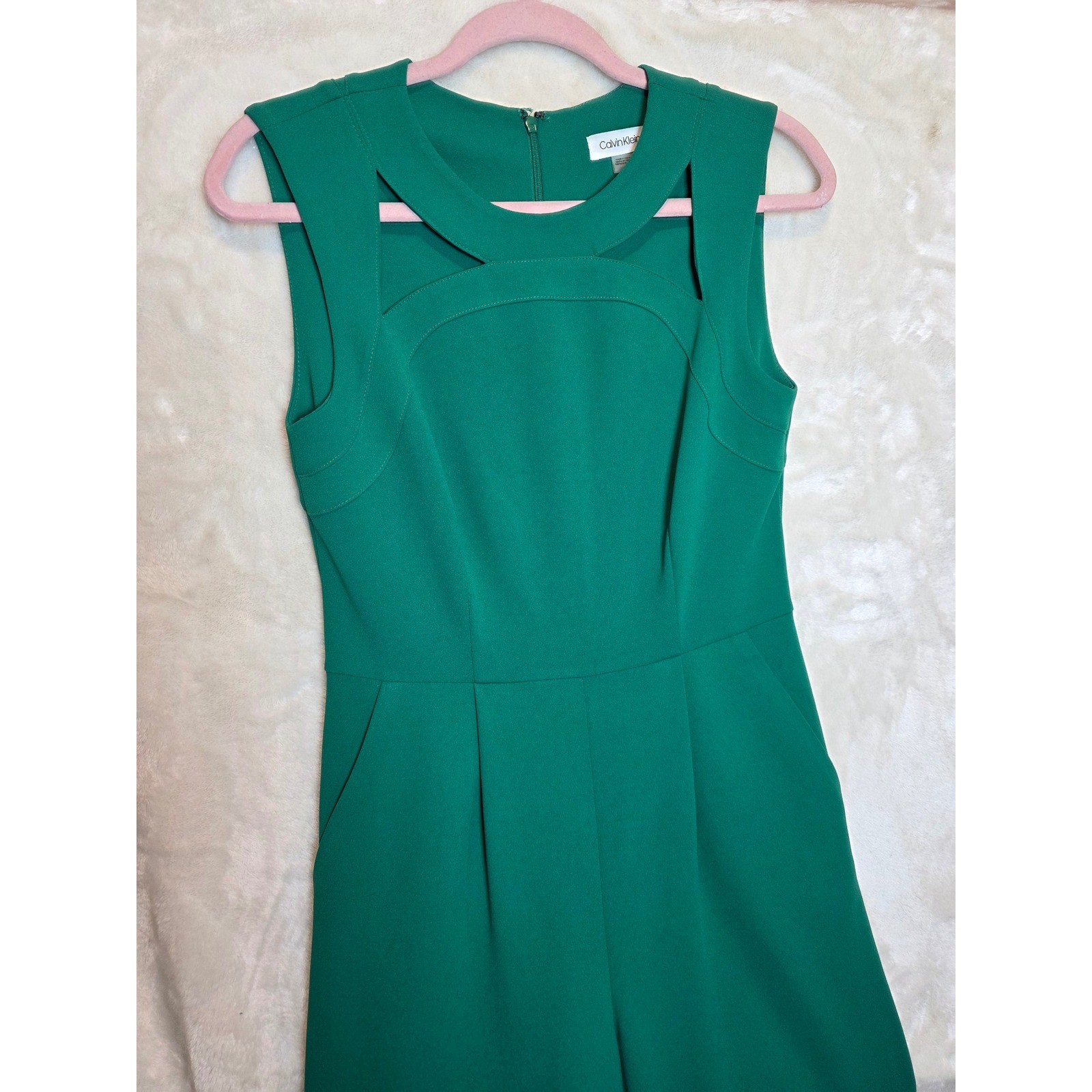 Calvin Klein Womens Emerald Green Cutout Neck Sleeveless Jumpsuit Size 4 RN54163