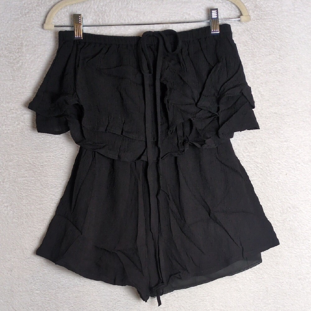 Ninexis Womens Black Off the Shoulder Boho Romper Size XS