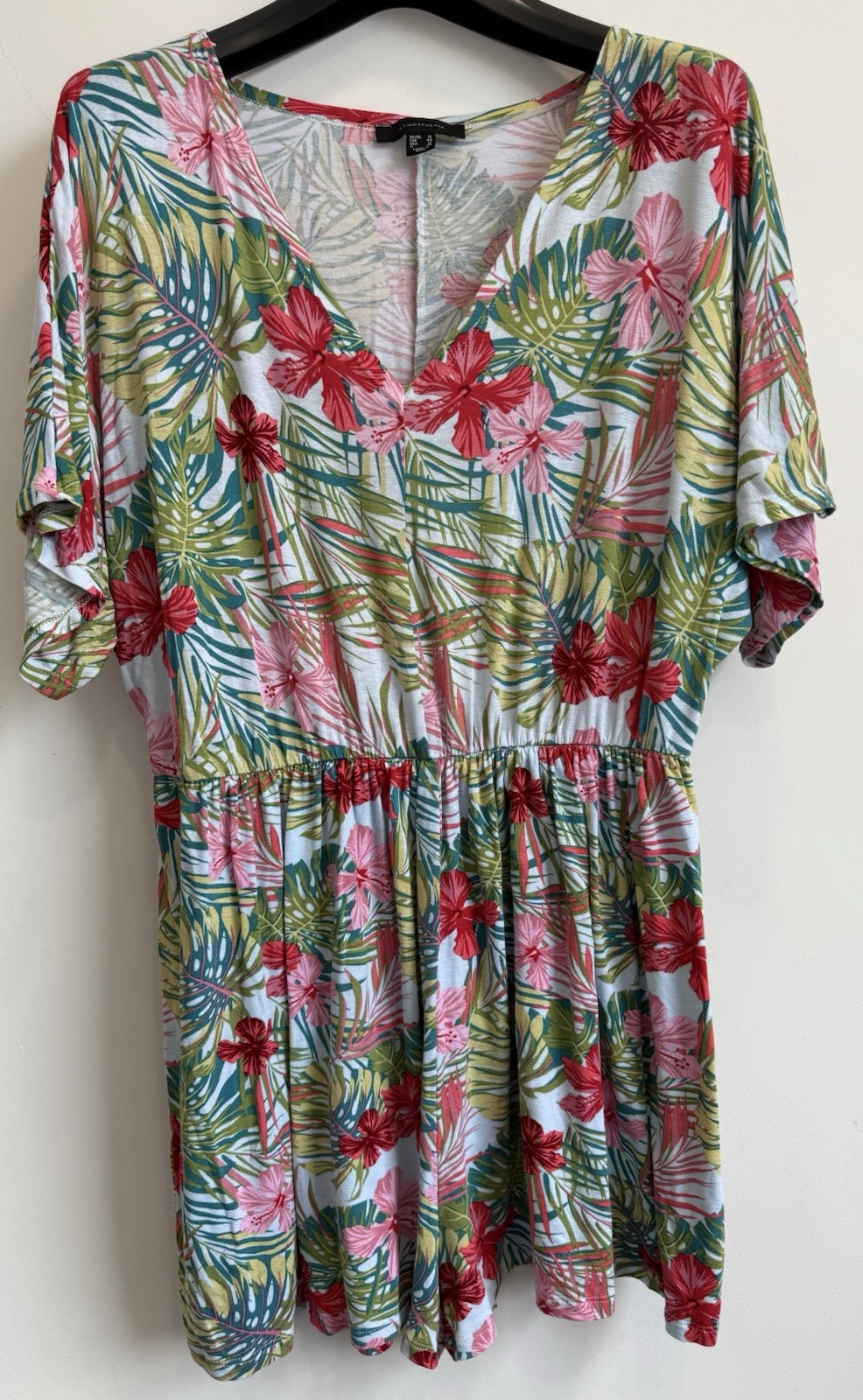 Atmosphere Playsuit 16 Viscose Floral V Neck Short Sleeves Elastic Waist