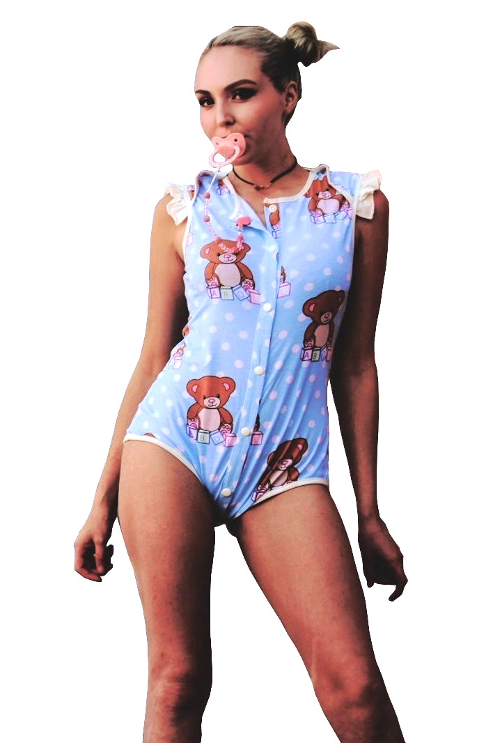 Adult Snap Crotch Romper, Button Down, Nursery Bear