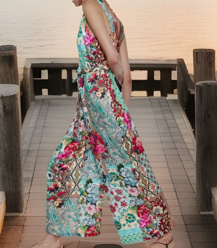NWTZARA KNOTTED WIDE STRAPS PATCHWORK PRINT JUMPSUIT
