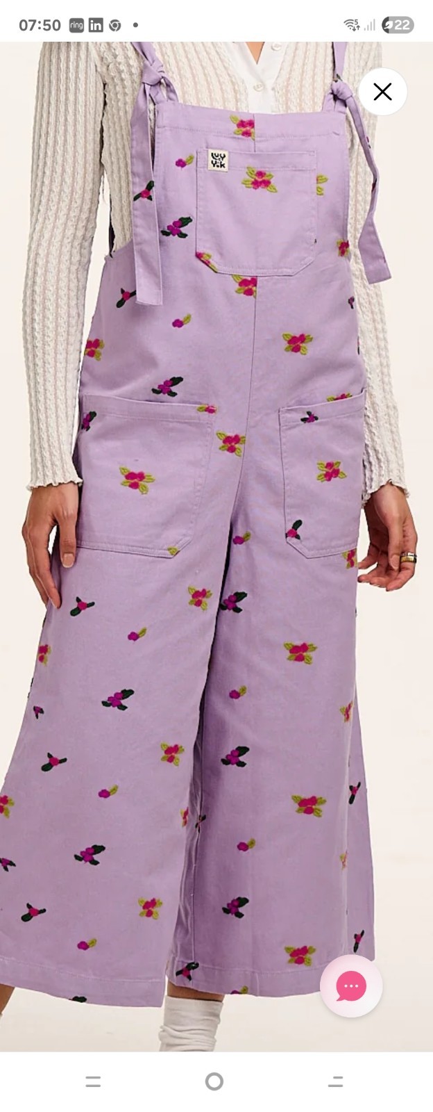 Lucy & Yak JENNY wide leg crop Cotton Dungarees in lilac print size 16 £75 NEW