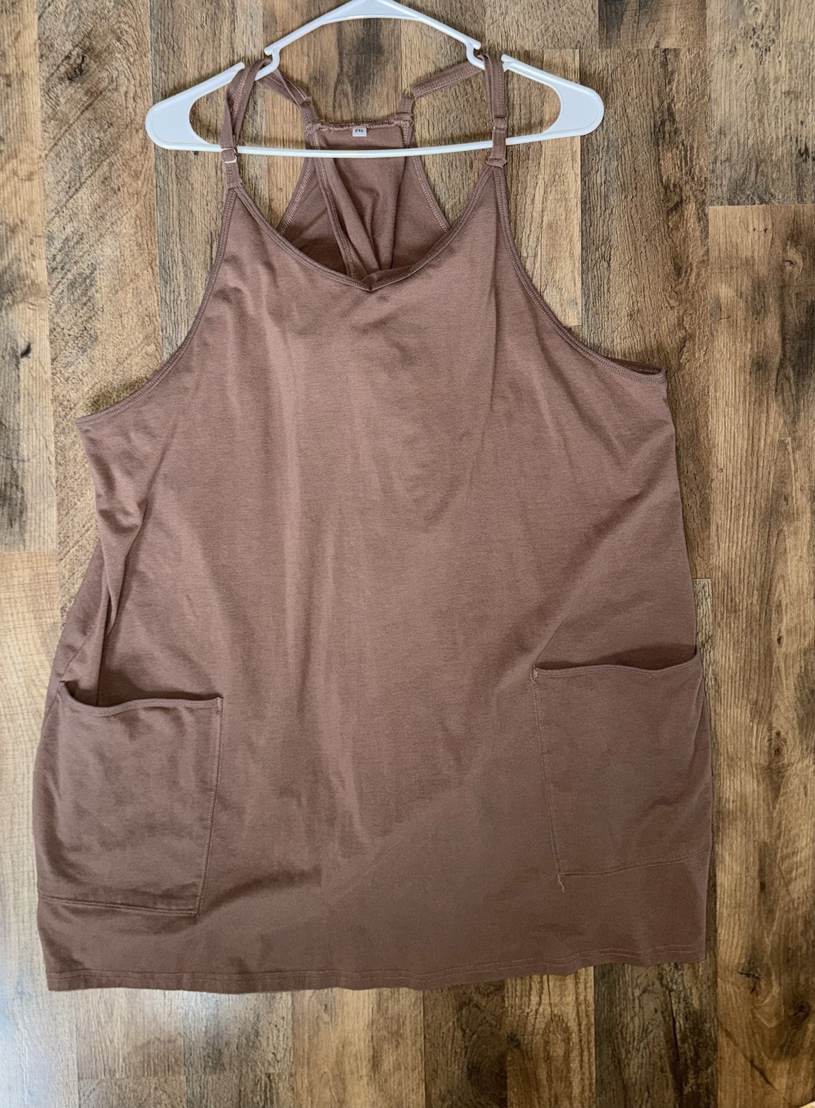 Women’s Brown Romper Dress Built In Shorts Racerback Sleeveless Pockets XXL