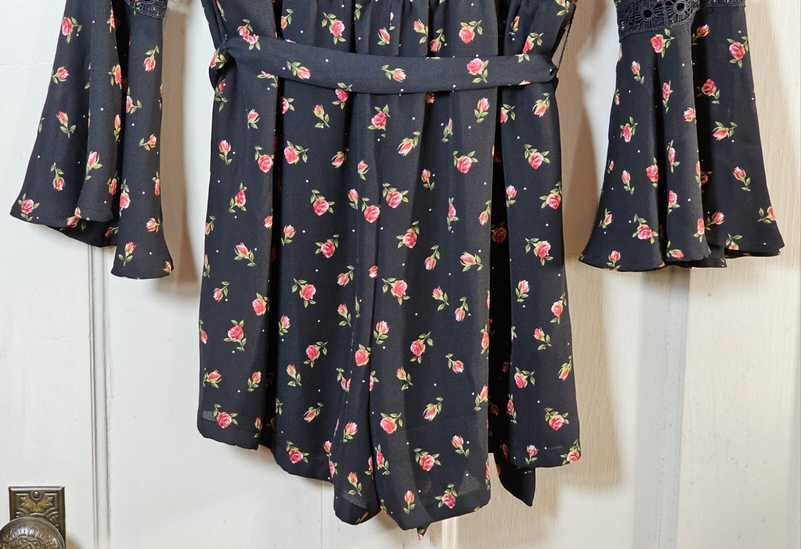 Disney Princess Romper Junior Size L Black Roses Belle Beauty Beast Cottagecore