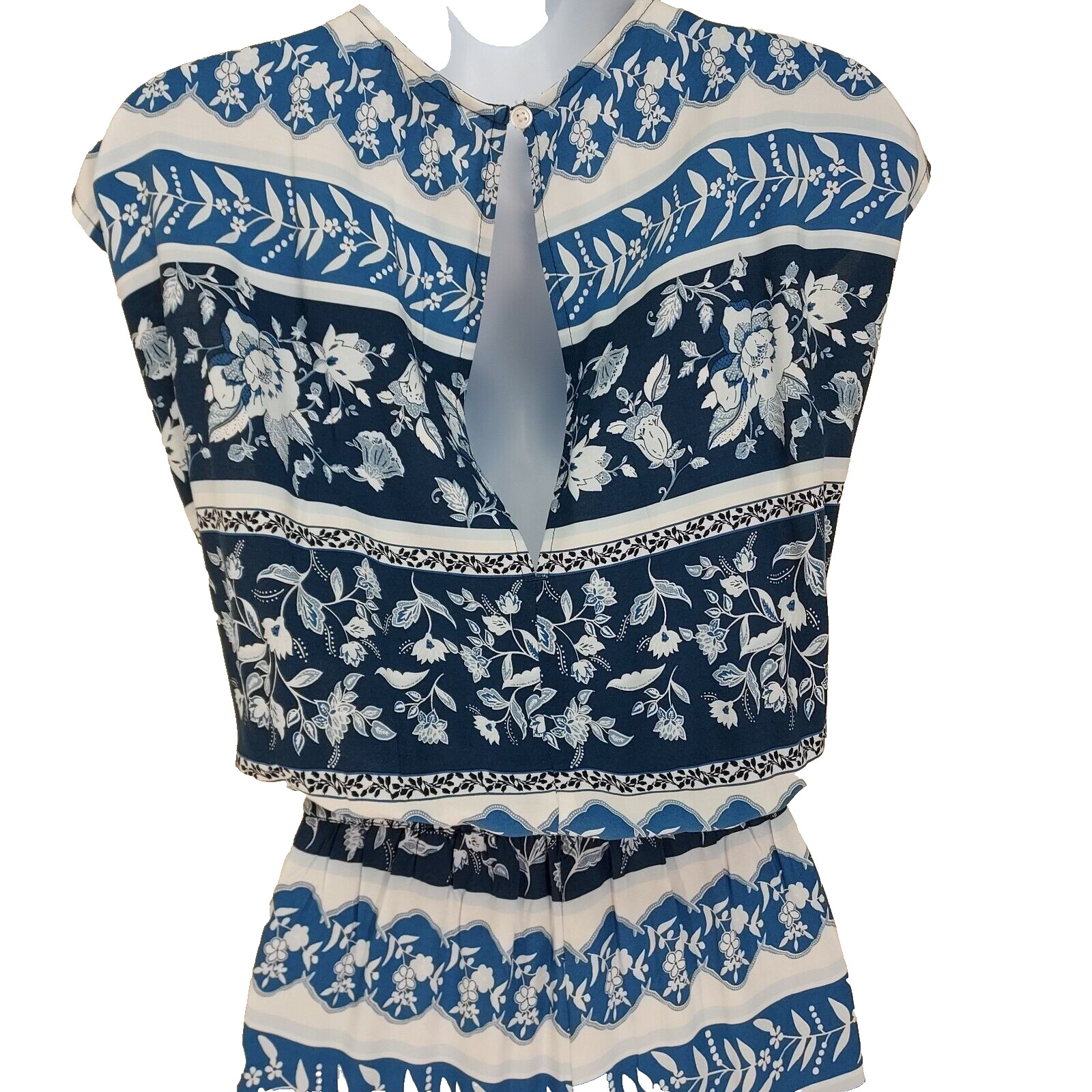 LOFT BLUE-WHITE STRIPED FLORAL V-NECKLINE POCKETS JUMPSUIT SZE: XL NWT $90.00