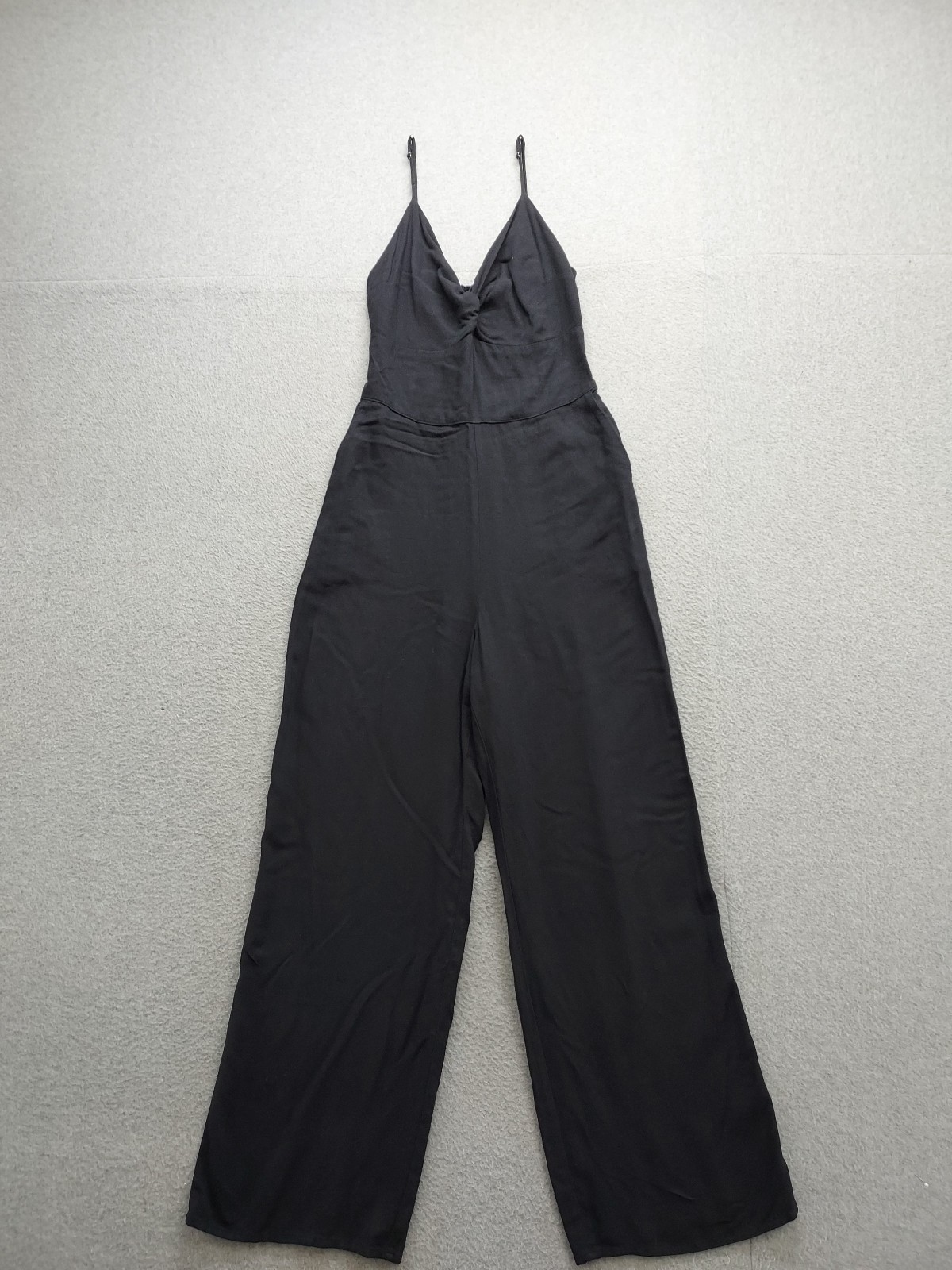 Abercrombie & Fitch Women Jumpsuit Black ST V Neck Strap Wide Leg Pocket Comfort