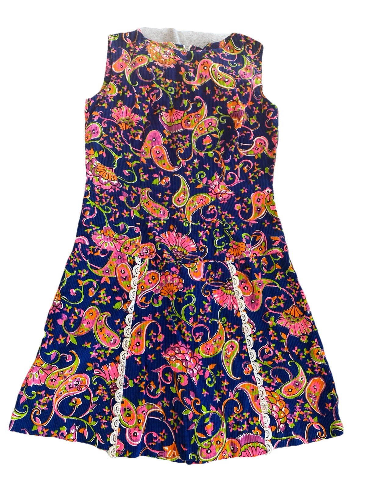 Vintage Shaker Square Size 14 Psychedelic Paisley Neon Skort Romper 60’s Groovy