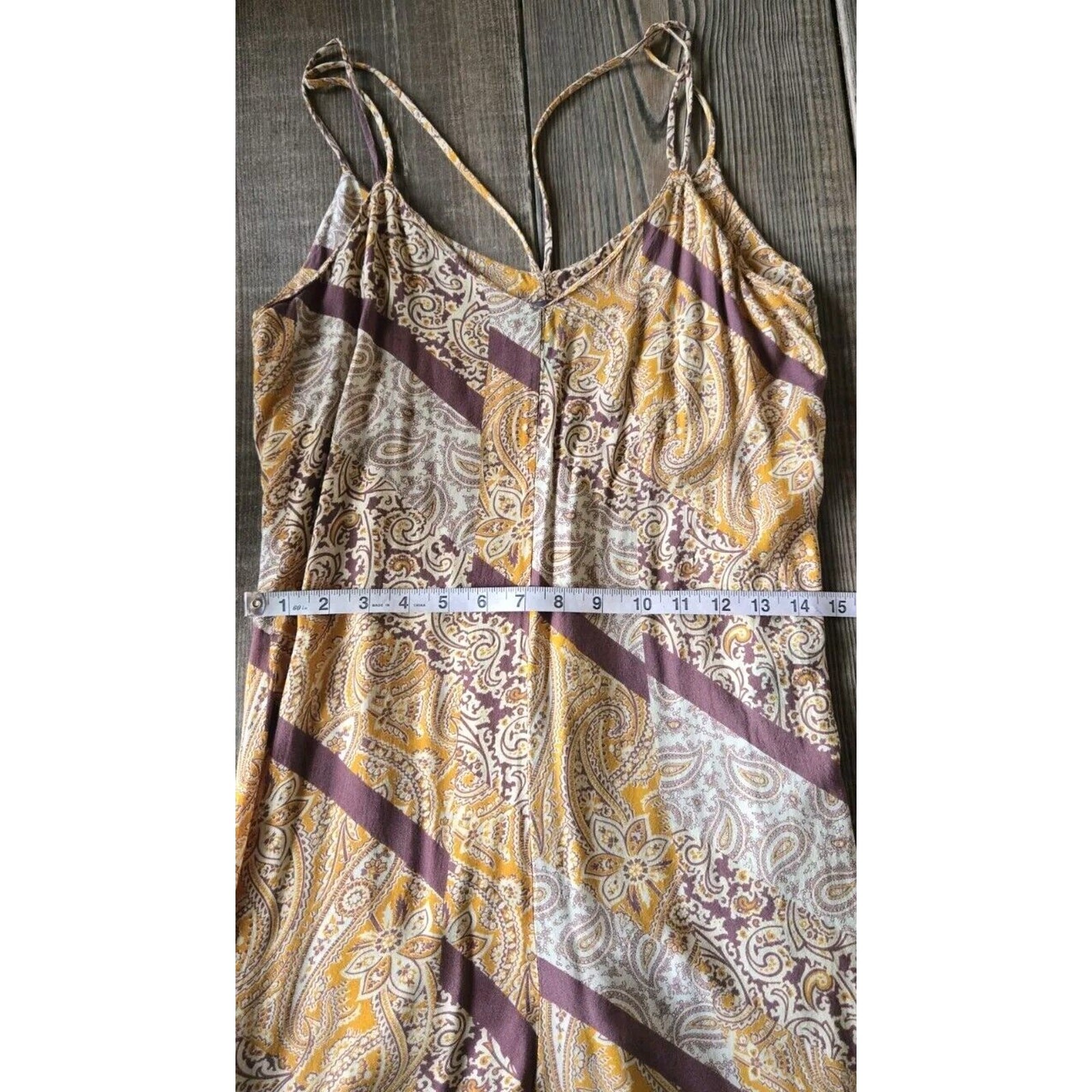 Primark Jumpsuit Womens 6 Brown Gold Paisley Wide Leg Boho Forest Fairy Flowy