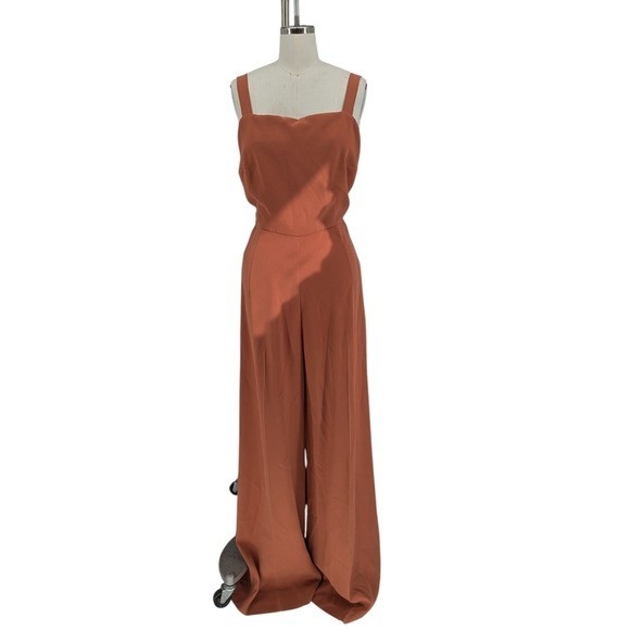 01307 Zara Ultra Wide Leg Jumpsuit Brown size Large bohemian Business casual