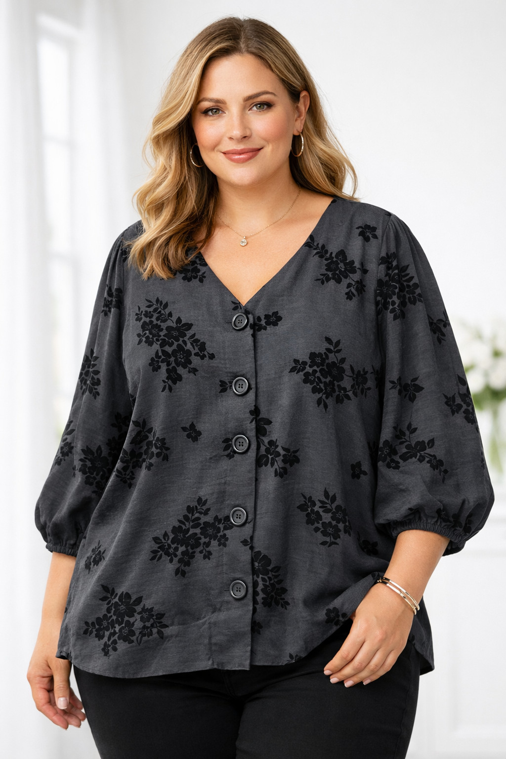 Cato Women’s Plus Size Floral Blouse – Button Front Top