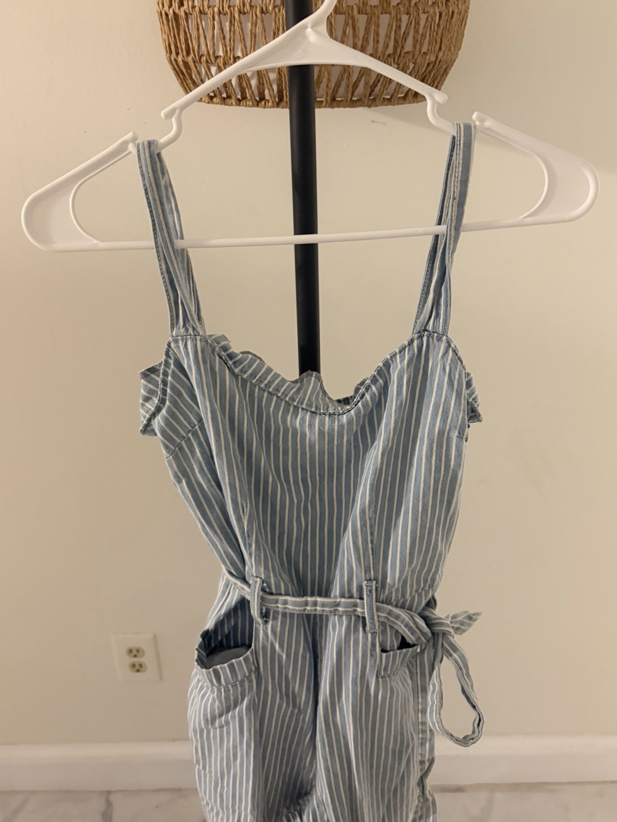 Rewash Blue/White Striped Sleeveless Belted Jumpsuit w/ Pockets Size S