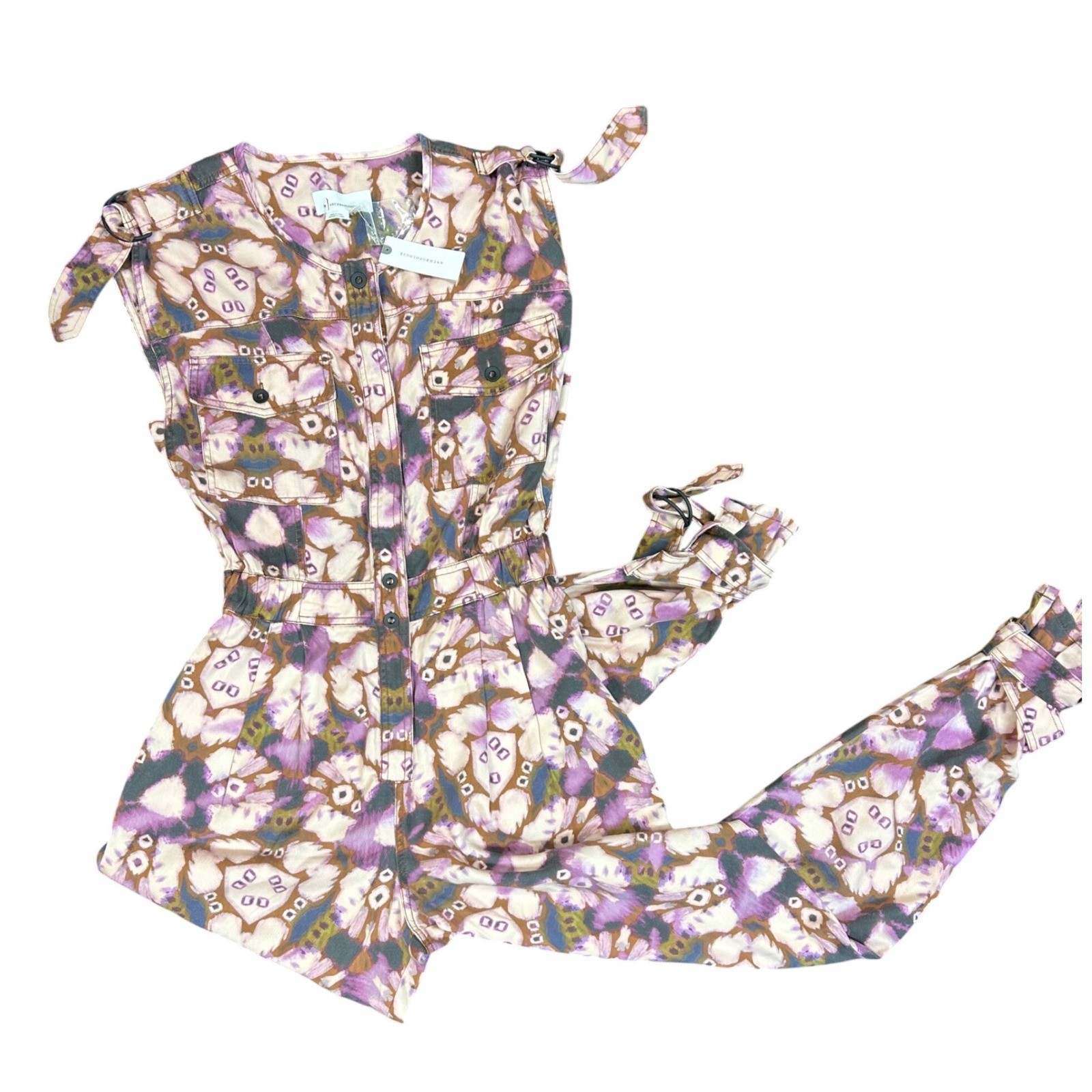 Anthropologie Abstract Motif Utility Jumpsuit Purple XS New With Tags $178