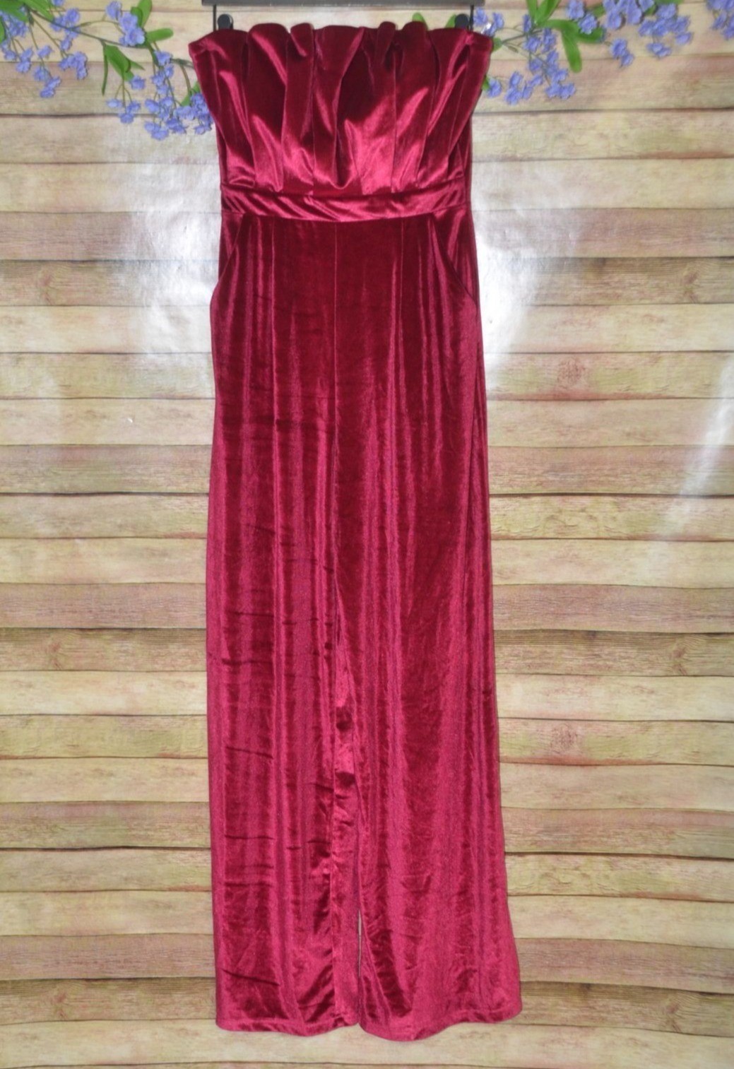 NWT Entro Womens M Fuchsia Velvet Wide Leg Jumpsuit Pleated Bust Sexy Night Out