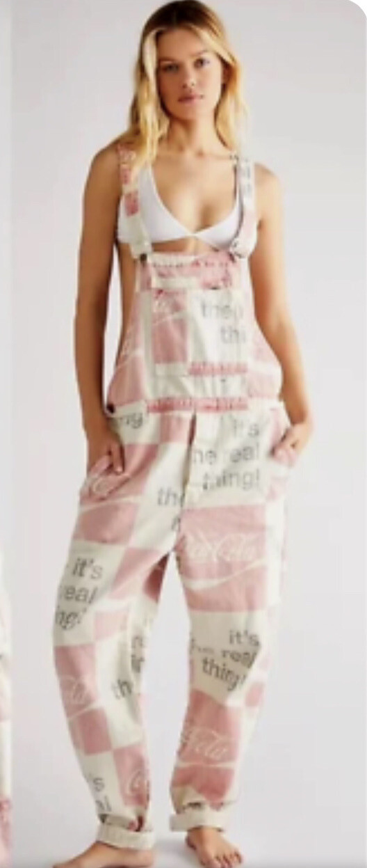 Urban Outfitters Rolla Coca Cola Printed Checkerboard Overall Red Ivory XXS NWT
