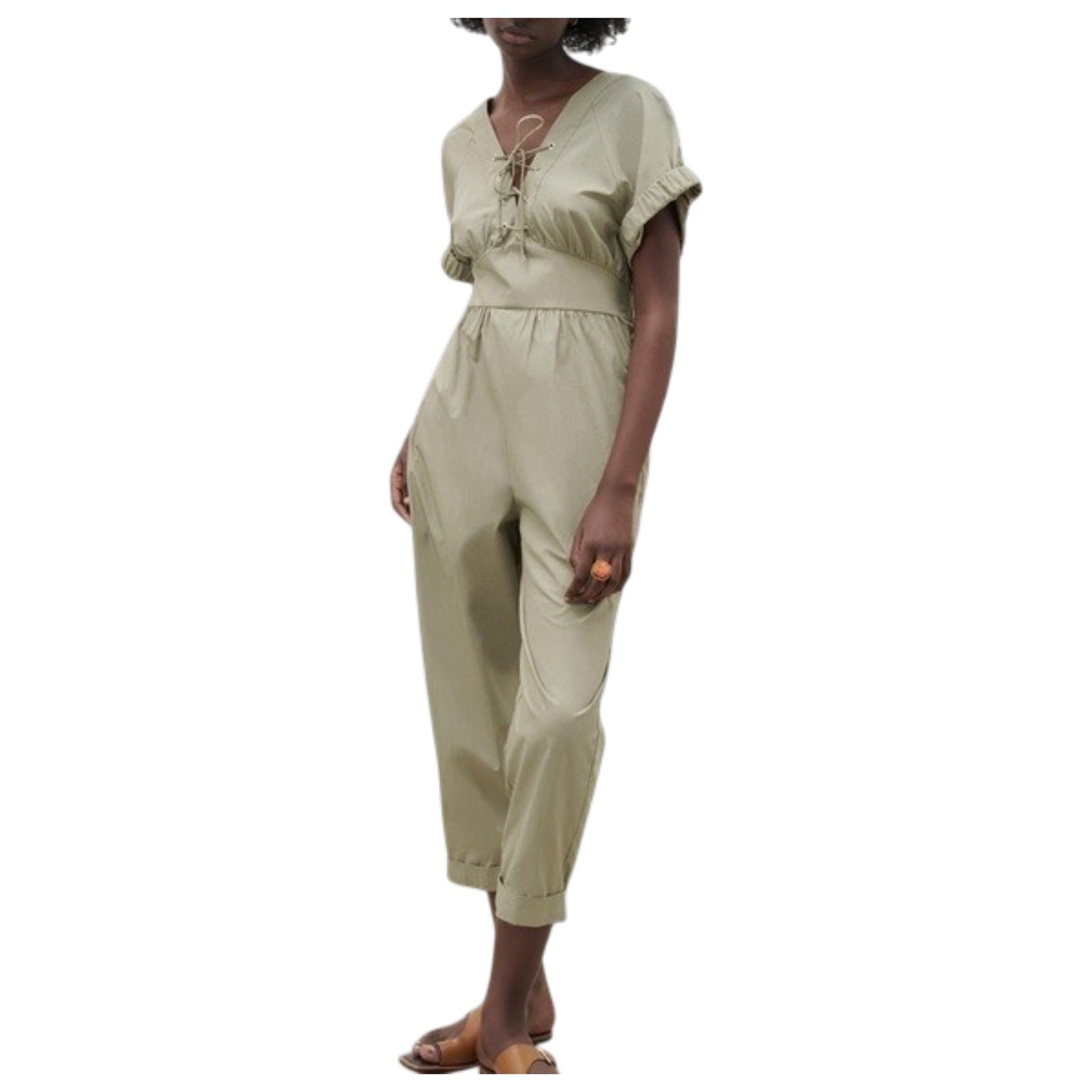 Zara Jumpsuit Women’s Medium Olive Green Utility NWT Safari Straight Leg Pockets