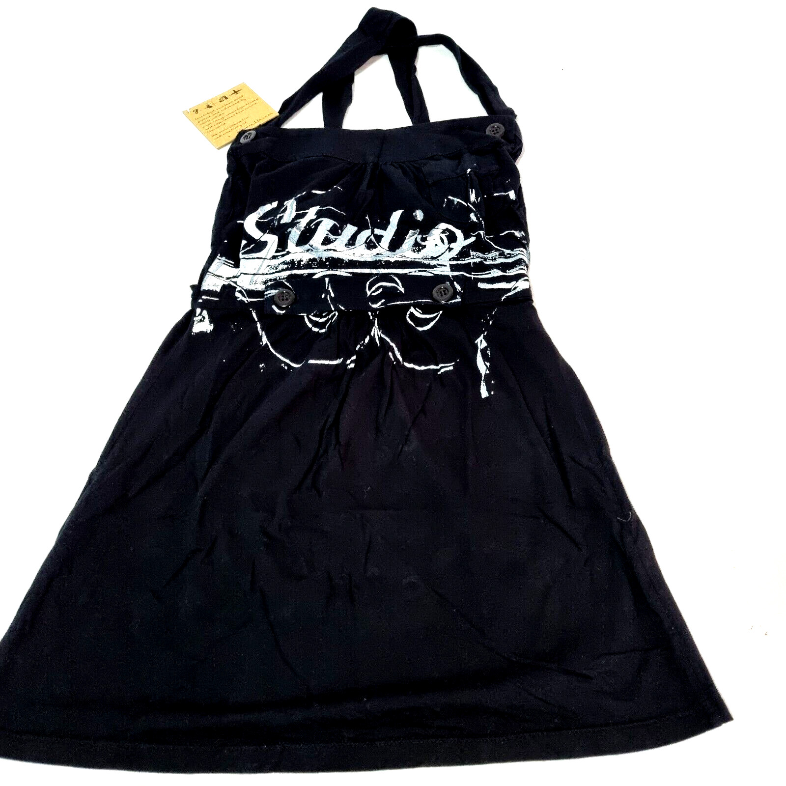 We Walk Dungaree Waist Tie Women Size M Black White Studio Hand Printed Art $59