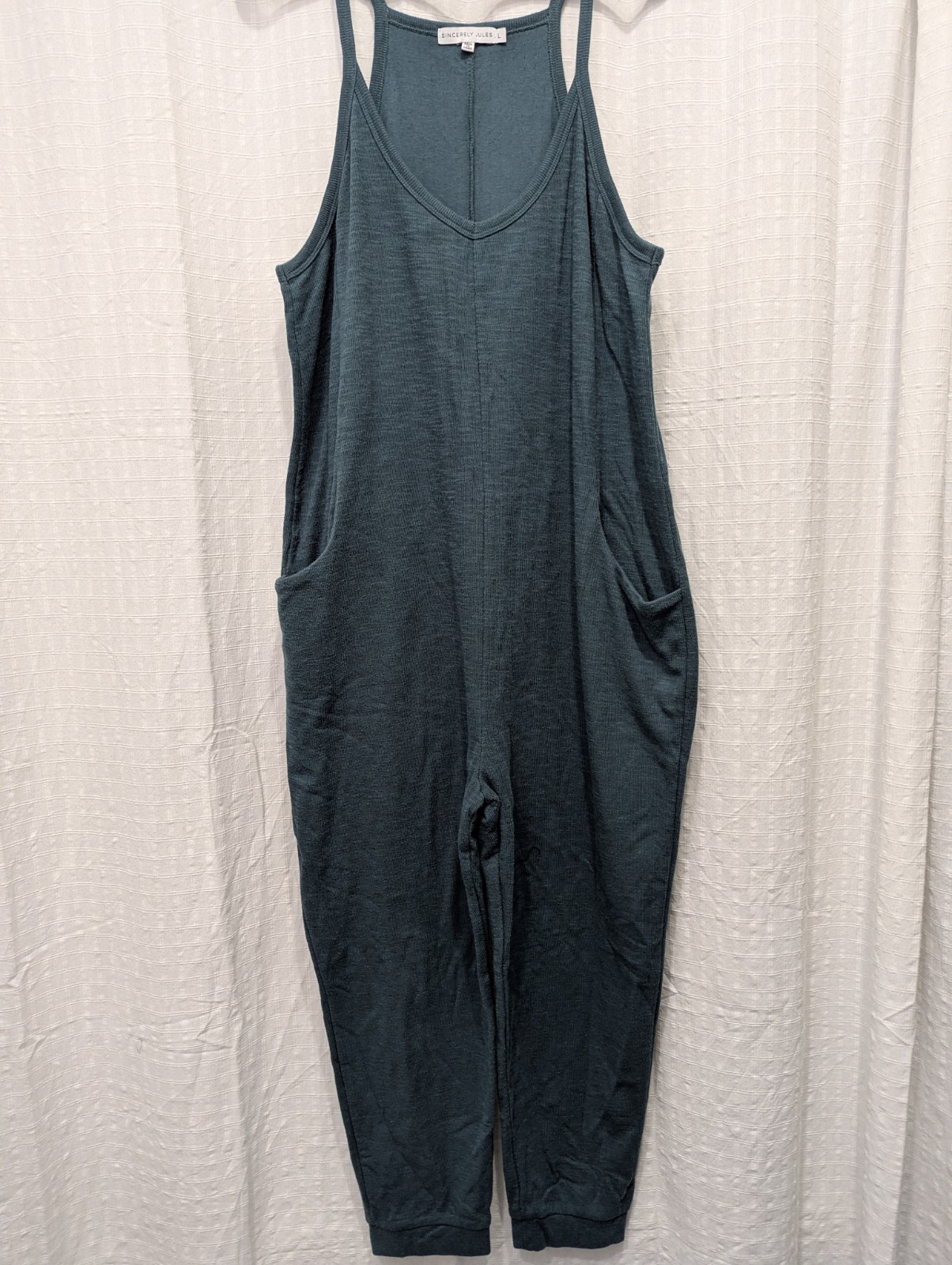 Sincerely Jules Teal Overalls Jumpsuit Tapered Leg Size Large Women’s