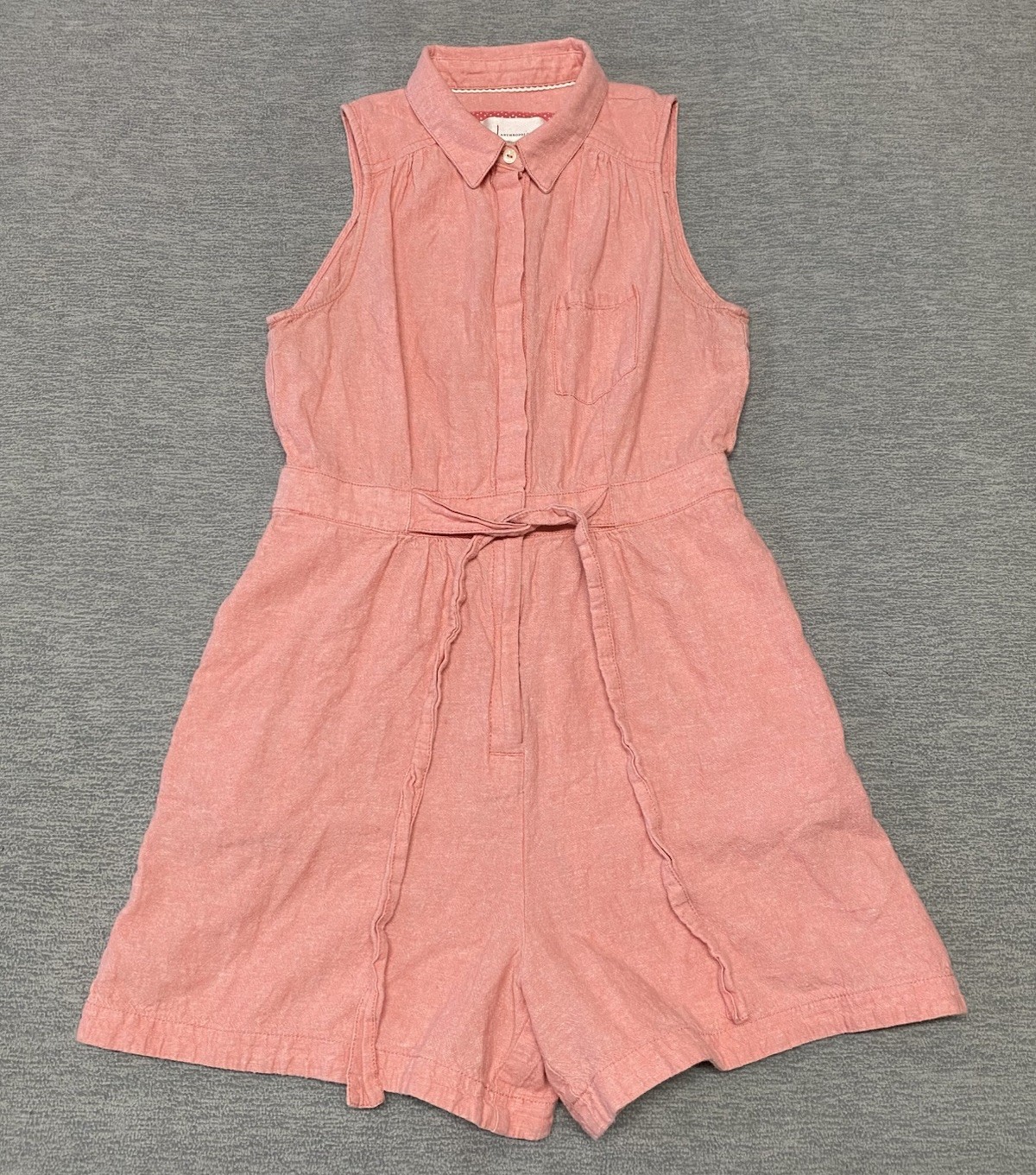 Anthropologie Jumpsuit Womens Size 4 Romper Shorts Coral Red Pink Linen Blend