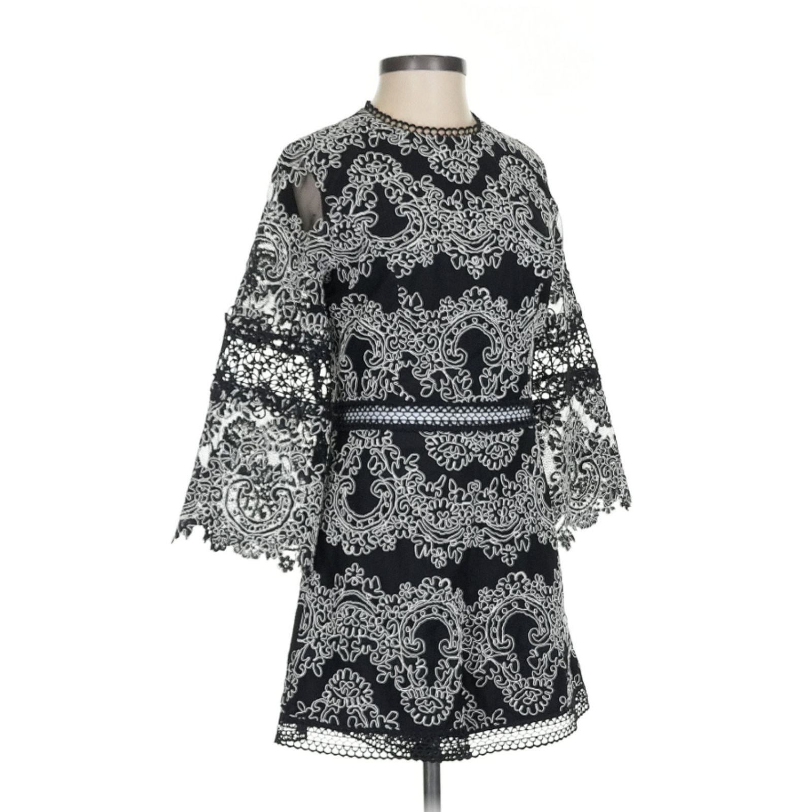 Alexis Veneda Lace Romper Women XS Black Coquette Sheer Chic Cocktail 3/4 Sleeve