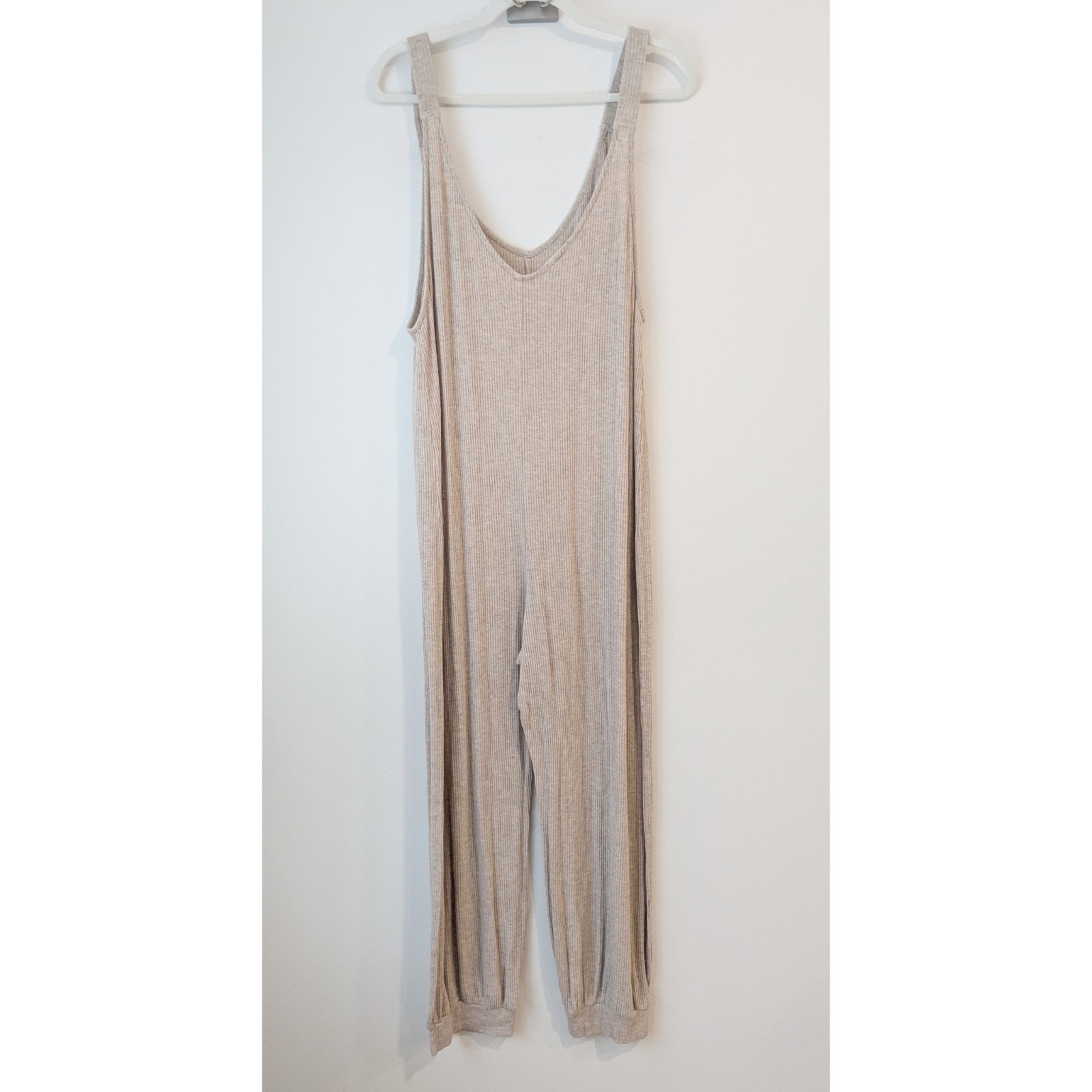 Eberjey Elon Ribbed V Neck Jumpsuit In Oatmeal Women’s XL NEW