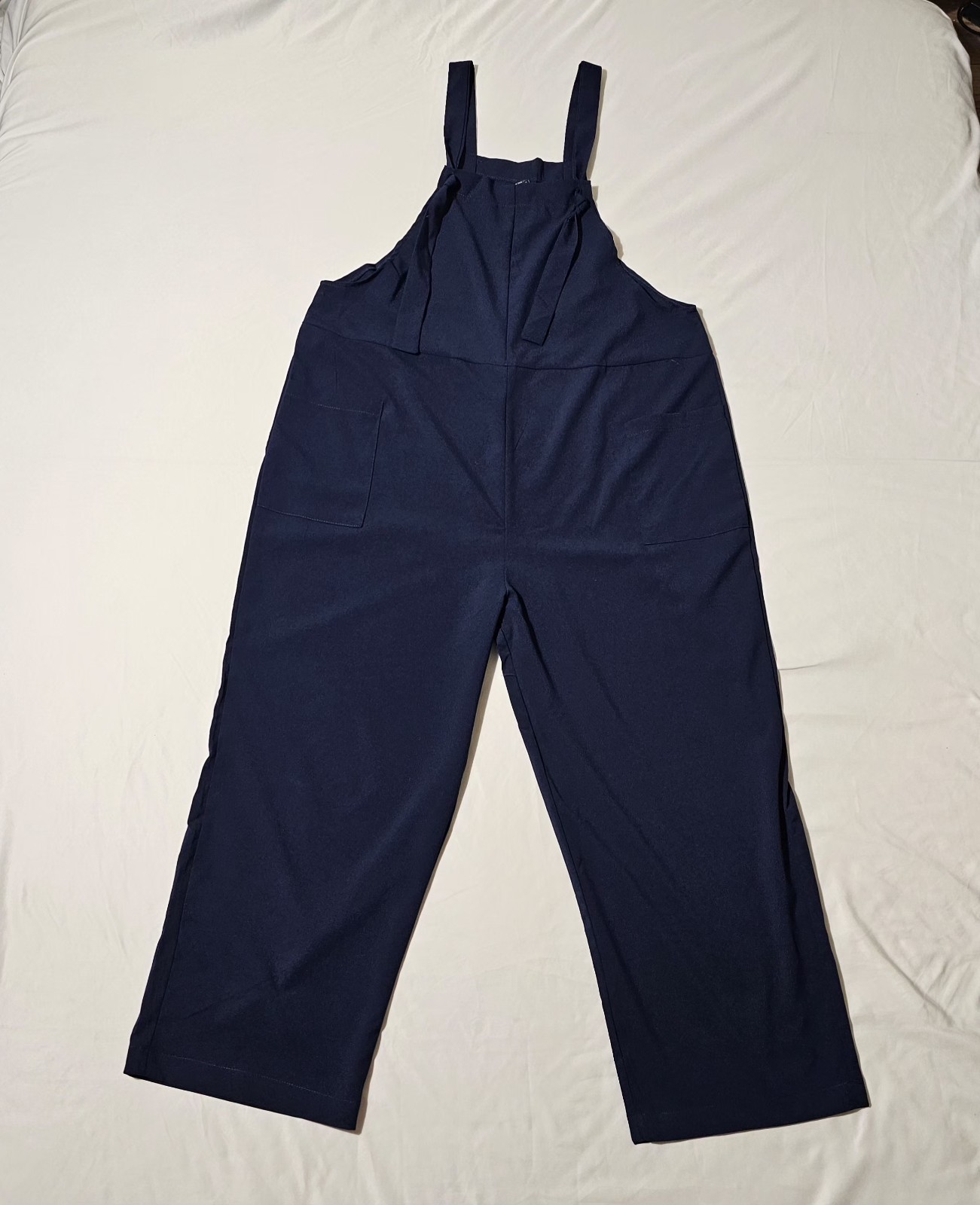 Navy Wide Leg Jumpsuit Womens Large Overall Style Minimal Chic Loose Fit Pockets