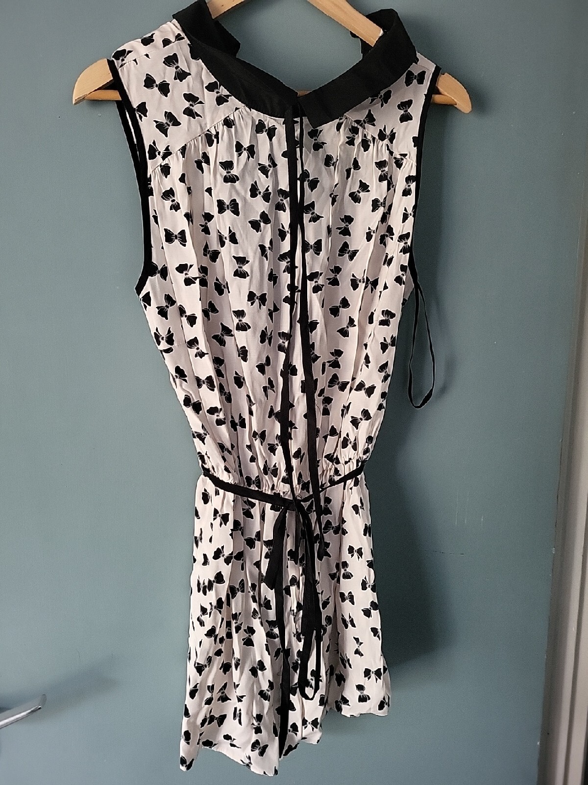 Primark Atmosphere Size 14 White Bow Print Sleeveless Playsuit (623/18/v)