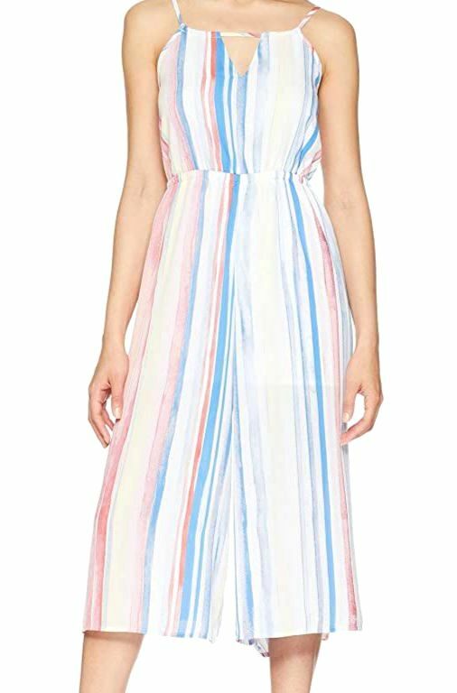 $90 Jack by BB Dakota Womens White Lovy Watercolor Stripe Cropped Jumpsuit Sz XS