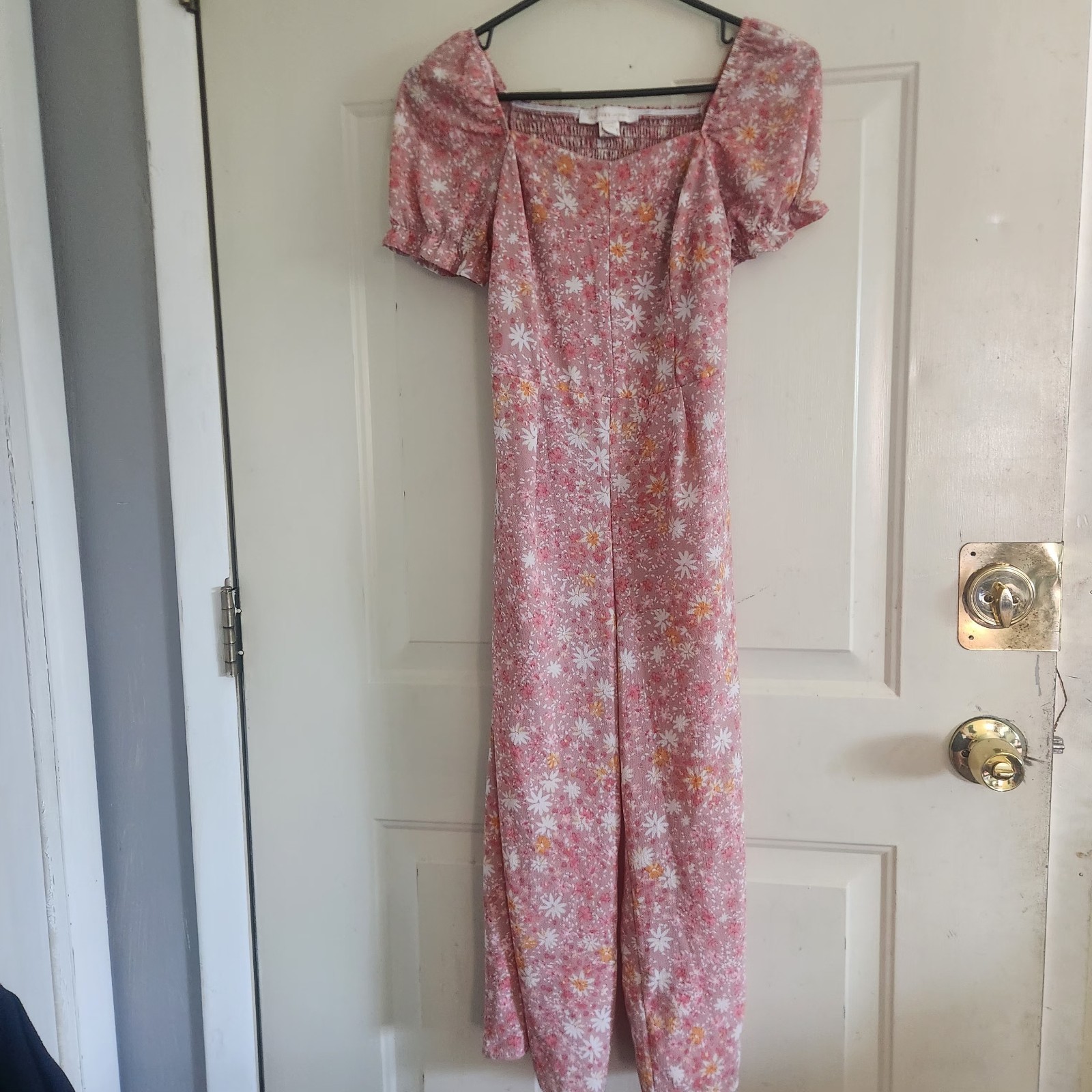 Monteau Los Angeles Floral Pink Pantsuit WMNS S Peekaboo Back Wide Leg Pockets