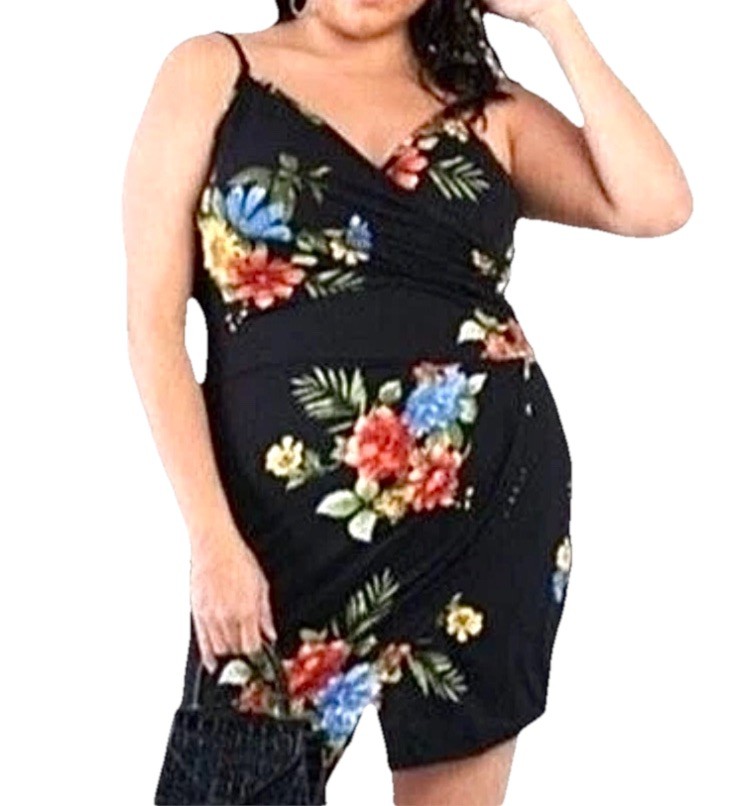 Women Black Floral Tank Romper Skort Wrap Skirt Shorts XL 14 / 16 Peasant Hippie