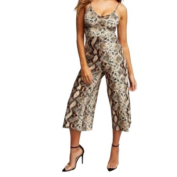 Polly & Esther Edgy Mob Wife Wide Flare Leg Snake Print Jumper Sz XS Punk Tan