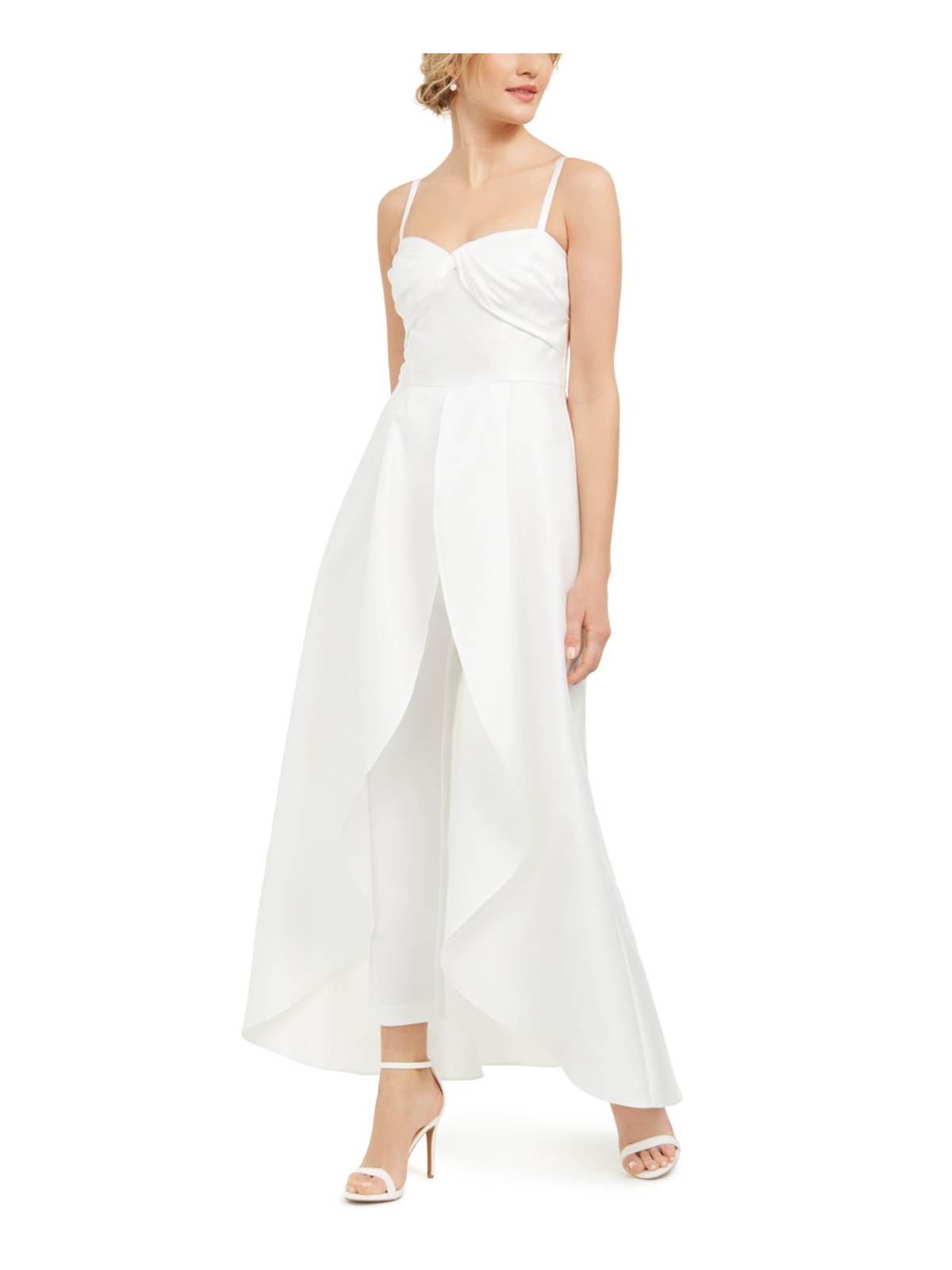 ADRIANNA PAPELL Womens Ivory Spaghetti Strap Straight leg Jumpsuit 4