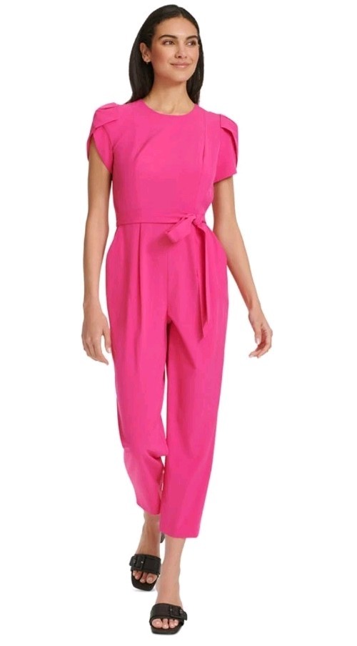 Calvin Klein Pink Women’s Short-Sleeve Waist-Tie Jumpsuit Size 12 NWT CDBC1Q90
