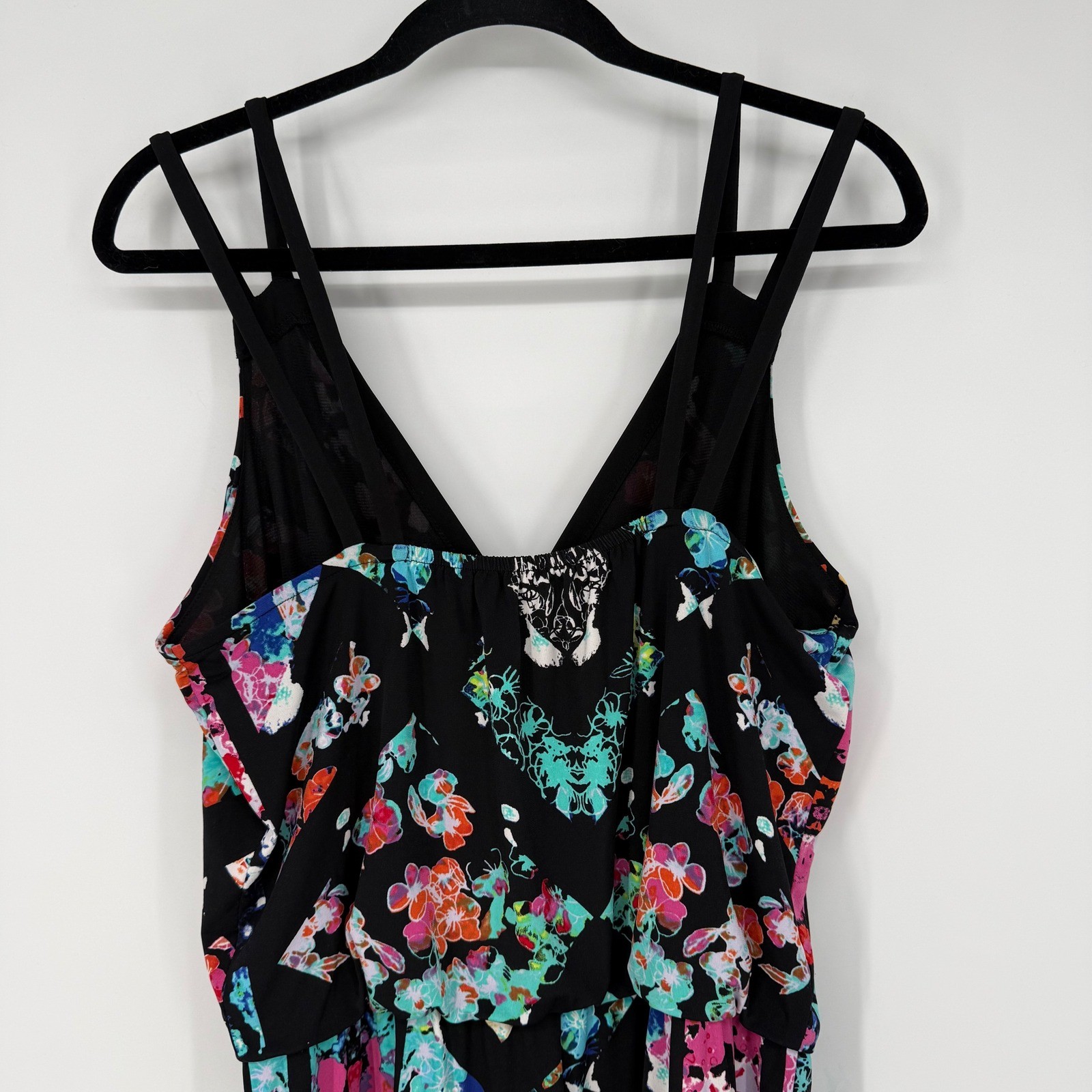 NICOLE BY NICOLE MILLER BLACK GEOMETRIC FLORAL STRAIGHT JOGGER JUMPSUIT MEDIUM