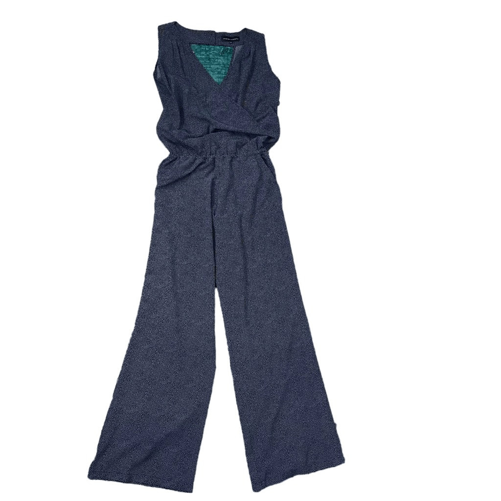 Andrea Crocetta Navy Polka Dot Jumpsuit Medium Wide Leg Surplice Wrap Stretch