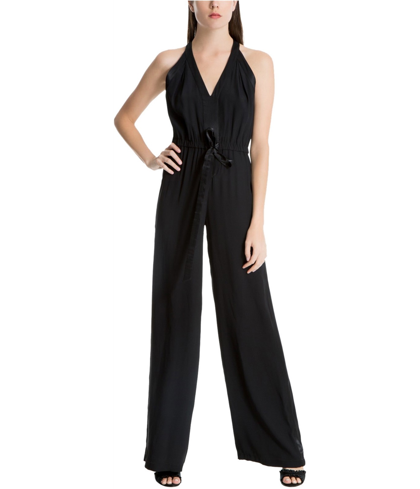 Max Studio London Womens Tie Jumpsuit, black, M