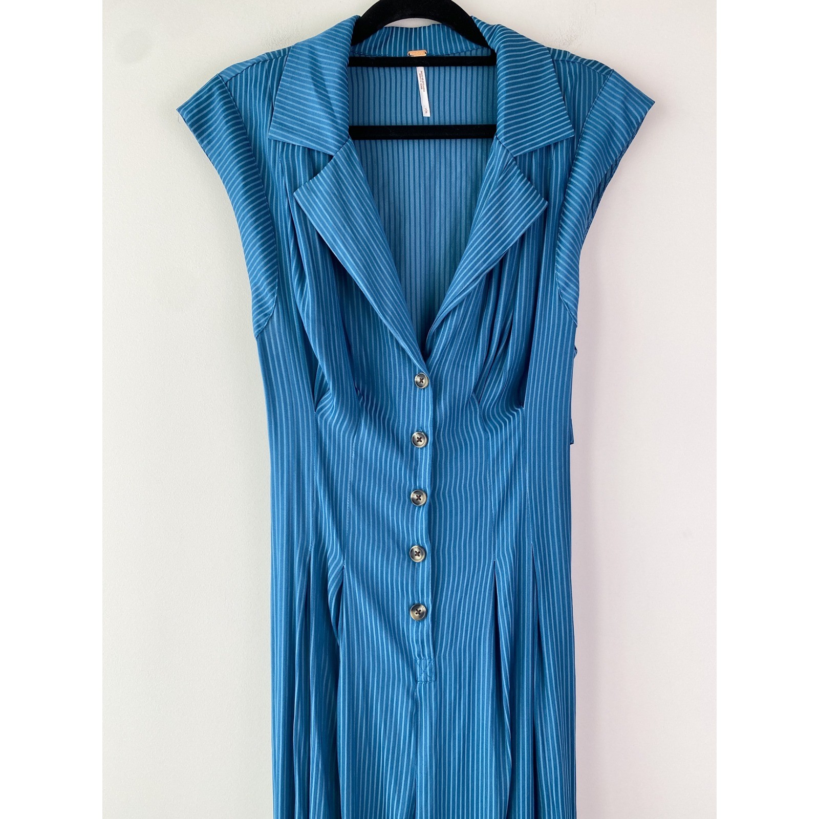 Free People Shasta Jumpsuit S Blue Wide Leg Silky One Piece Stripe Jewel Tone