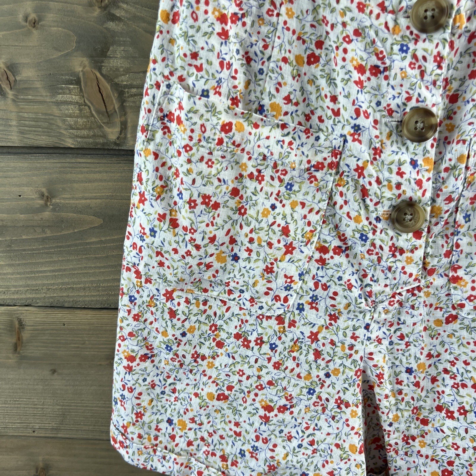 Urban Outfitters Womens Romper Sleeveless Floral Smocking Pockets Button Small