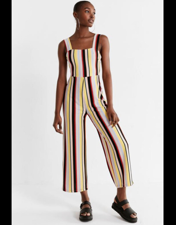 UO Urban Outfitters Delany Straight-Neck Rainbow Striped Jumpsuit Size Medium
