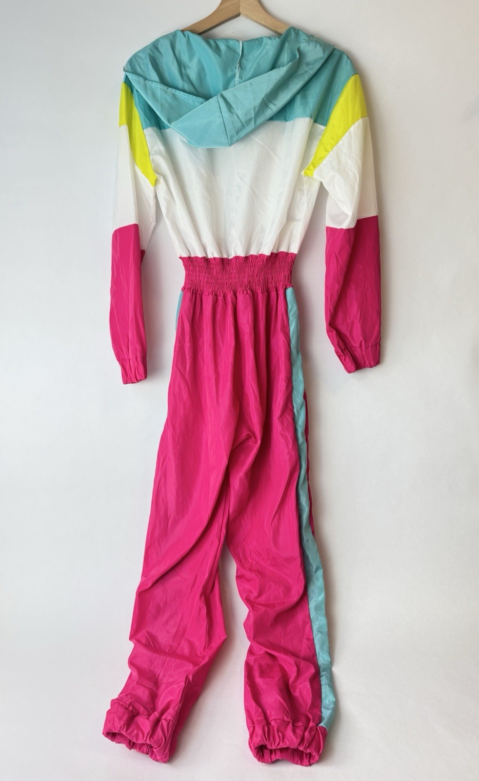 Retro Women’s Colorblock Windbreaker Jumpsuit One-Piece Long Sleeve Size S