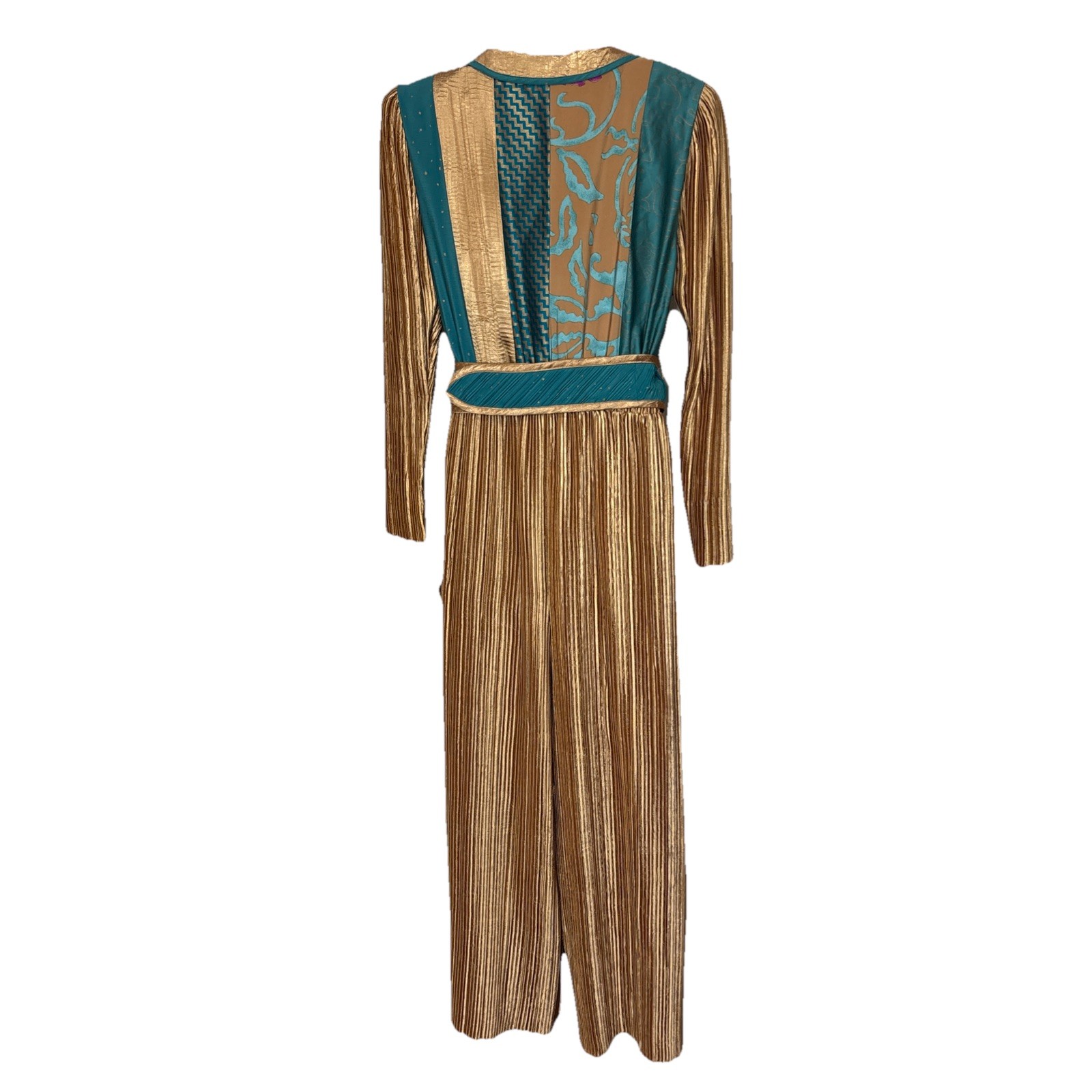 FABULOUS JEANNE-MARC One-Piece Pantsuit Jumpsuit Gold Pleated Sz S Retro 80s