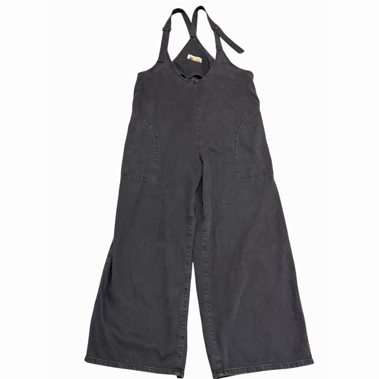 Pilcro Anthropologie Women’s Washed Black Wide-Leg Tie Strap Jumpsuit Sz XL