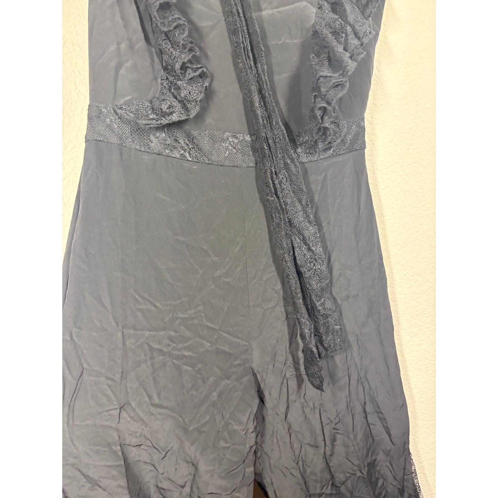 Alexis Small Gislane Jumpsuit Black Silk Combo Ruffled Lace Tie Neck Wide Leg