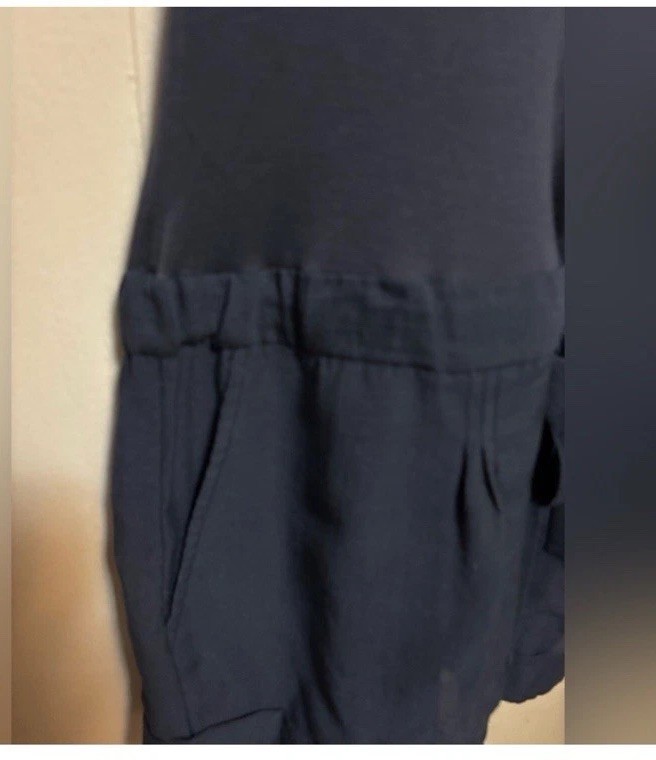 BCBGMAXAZRIA Navy Studded Tie Waist Sleeveless Romper Women’s Medium Pockets