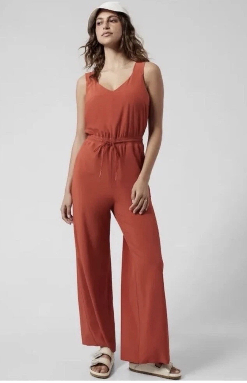 Athleta Savannah Wide Leg Baggy Jumpsuit 4 Burnt Orange Athleisure Casual Travel