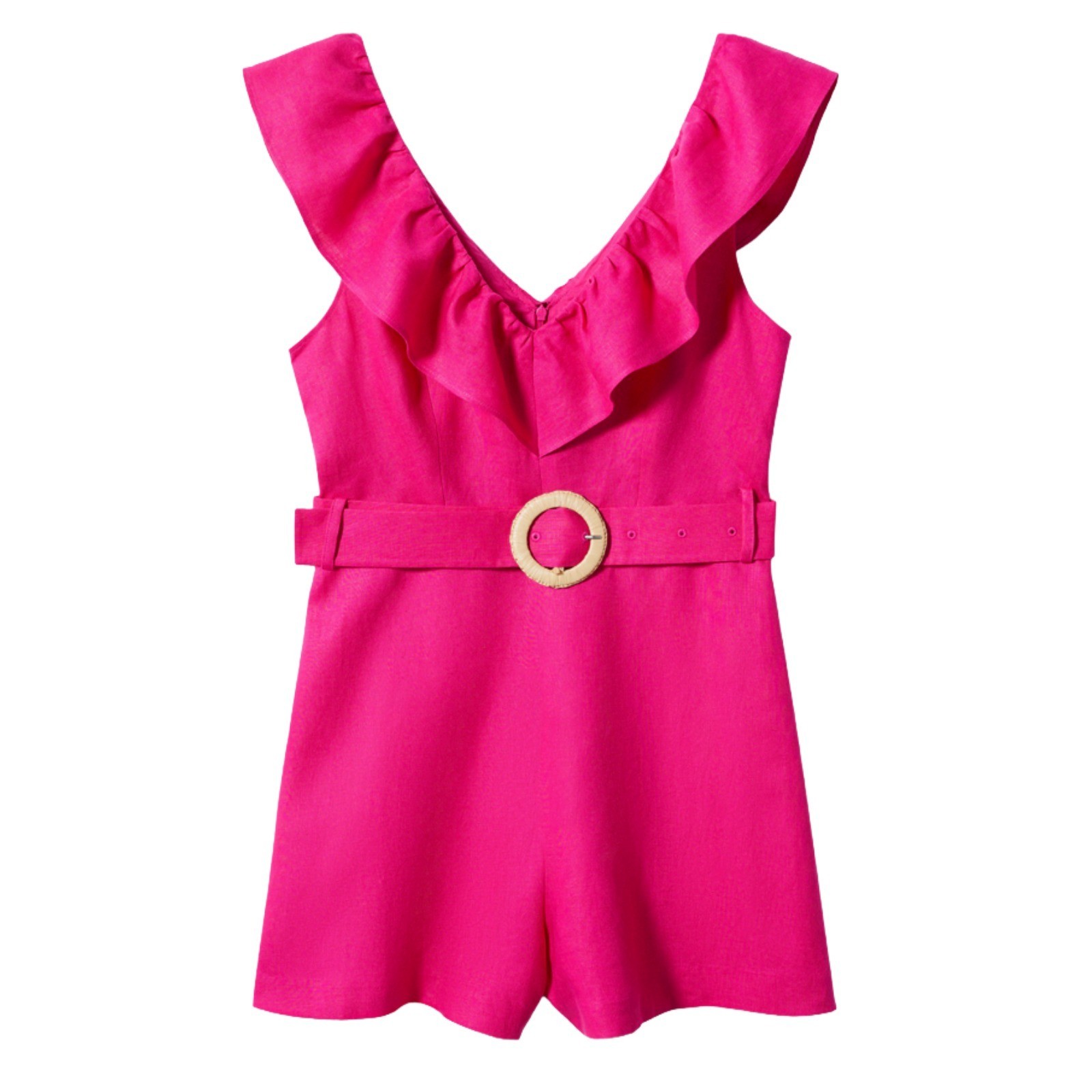 Mango Belted Linen Romper | Fuchsia | Large