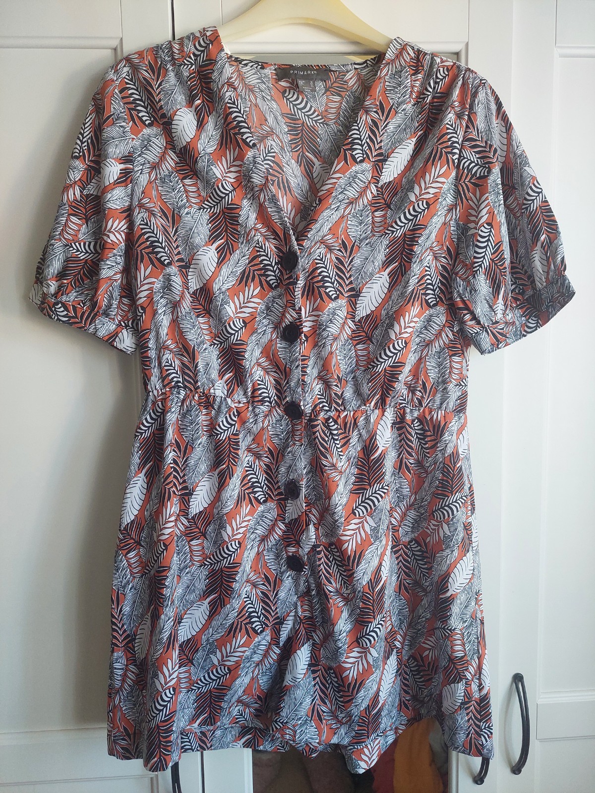 NEW Ladies Leaf Pattern Playsuit Button Orange Primark 14